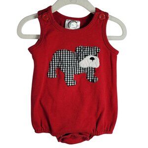 Blanks Boutique Boys Bodysuit Red 12M Sleeveless Buttons Snaps Plaid Bulldog UGA